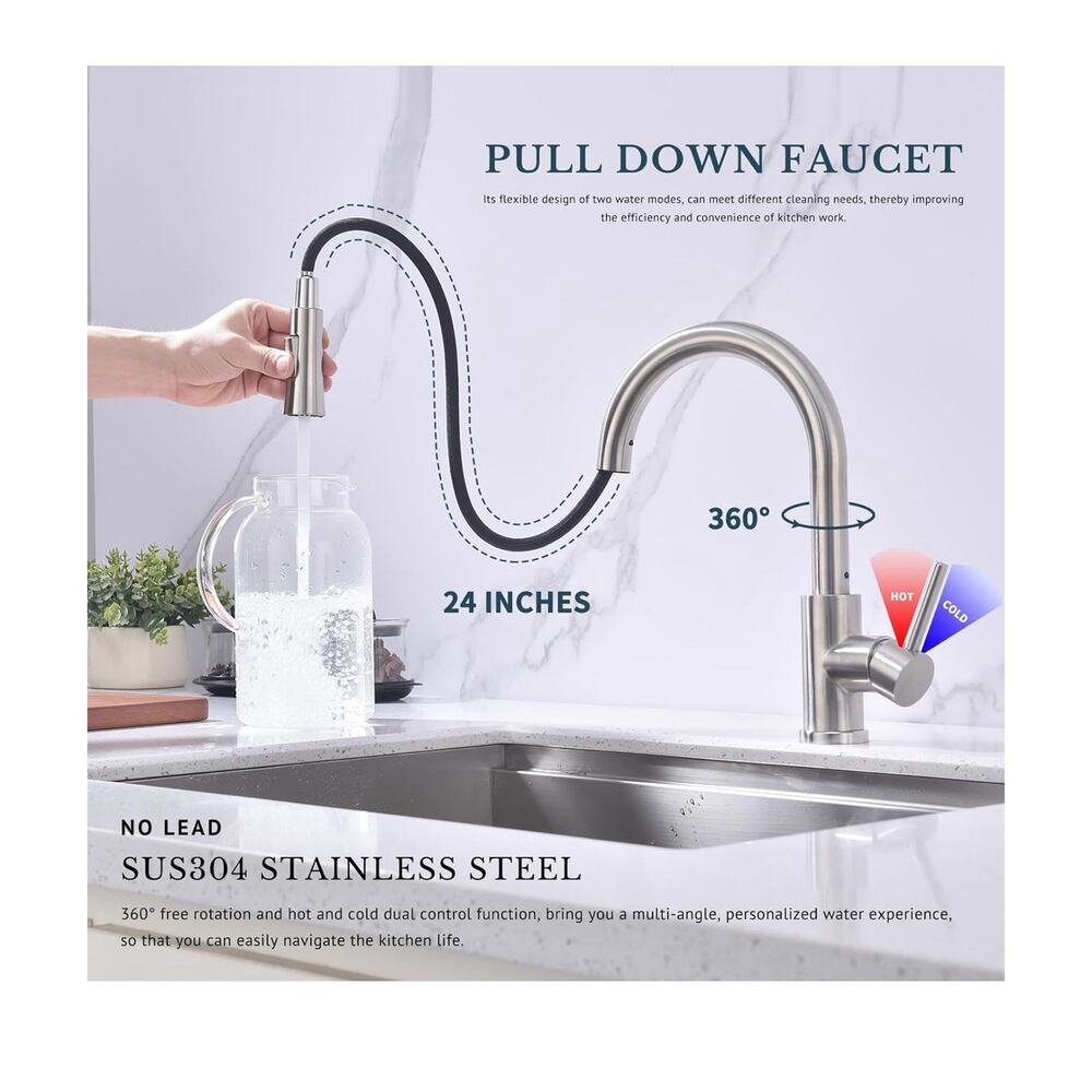 Best Kitchen Faucet with Pull Down Sprayer KF1-BN Stainless Steel High Brushed - Picture 4 of 8